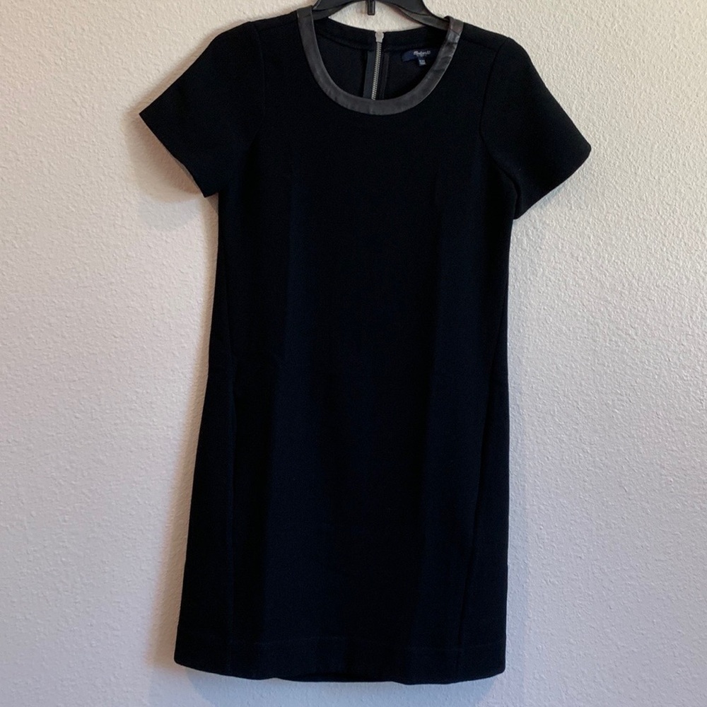 Madewell Leather Trim Tailored Tee Crepe Dress Black XX Small